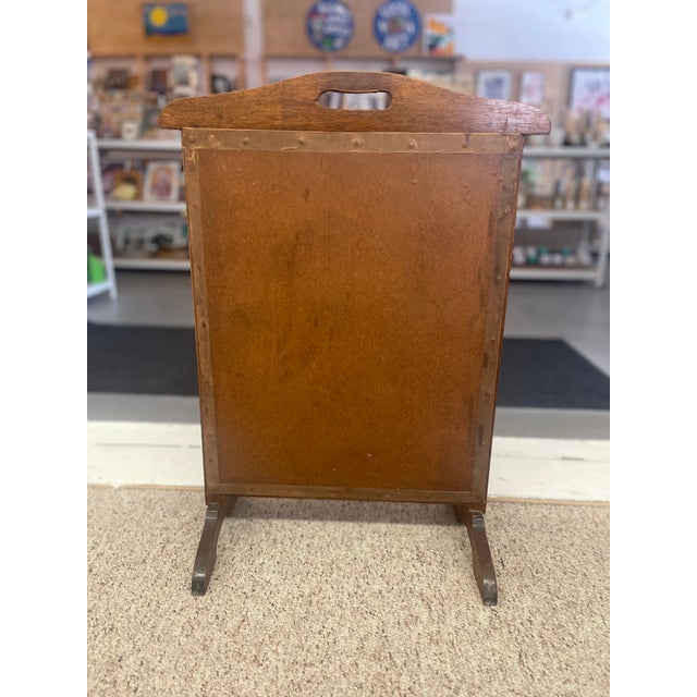 Possibly Antique Arts & Crafts Oak Fire Screen With Hand-Stitched Floral Needlepoint, Likely Early 20th Century. For Sale - Image 10 of 10