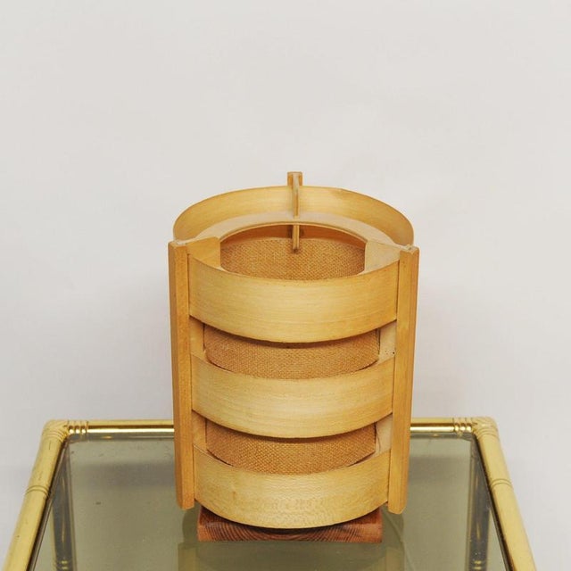 Wooden Lamellae Cylindric Table Lamp, 1970s For Sale - Image 9 of 12