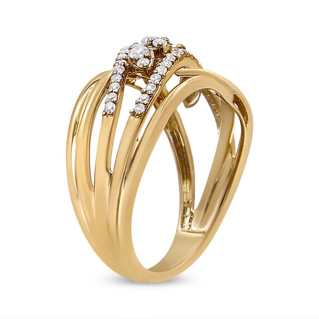 Contemporary 10K Yellow Gold 1/2 Cttw Round-Cut Multi Row Diamond Split Shank Cocktail Ring (H-I Color, SI2-I1 Clarity) - Size 5 For Sale - Image 3 of 6