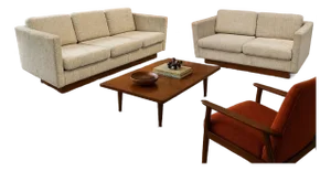 Vintage Danish Modern Teak Sofa & Loveseat W/Original Upholstery - Set of 2