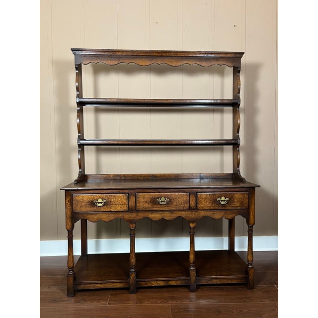 Antique English Dresser Sideboard Plate Rack Potboard Jacobean Tiger Oak c1900. Direct from England, a distinctive antique...