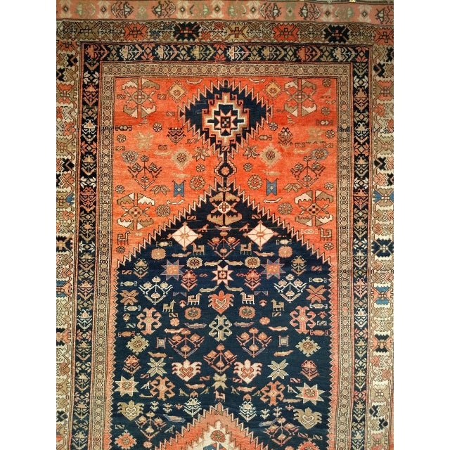 Antique Persian Malayer Tribal Gallery Rug, Hand-Knotted Wool, Geometric Pattern, 5x13, Terracotta & Navy For Sale - Image 13 of 18