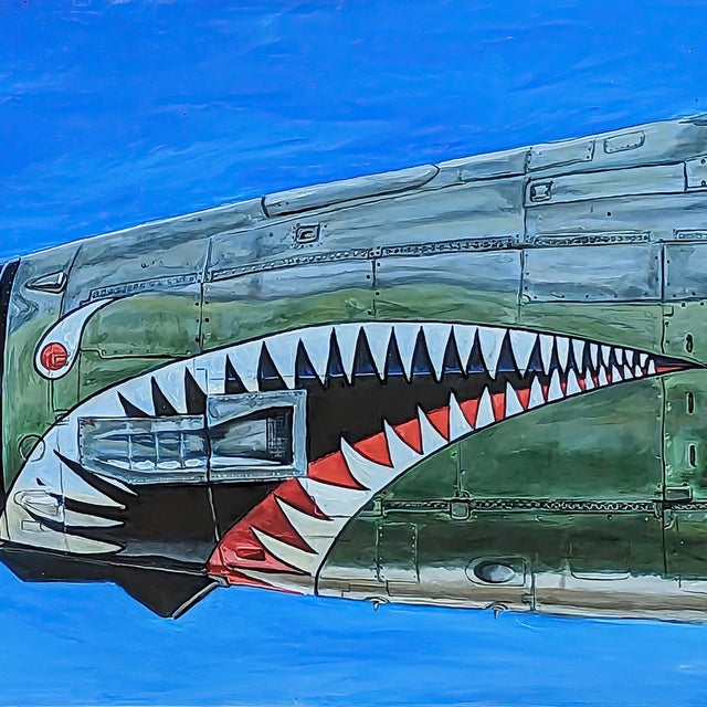 Contemporary F105G Thunderbird by Shan Fannin | Acrylic on linen Painting of a military aircraft nose For Sale - Image 3 of 5