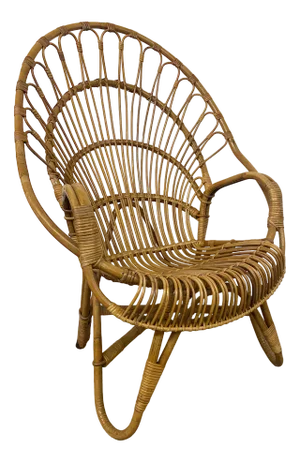 Mid-Century Peacock Lounge Chair in Rattan and Bamboo by Rohé Noordwolde, 1950s