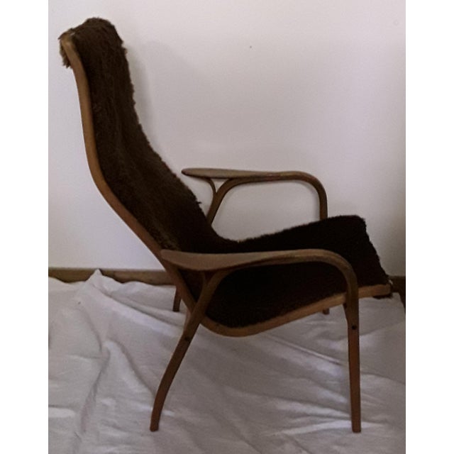 Wood Vintage Swedish Oak Plywood, Linen & Brown Plush Armchair by Yngve Ekström for Swedese, 1965 For Sale - Image 7 of 13