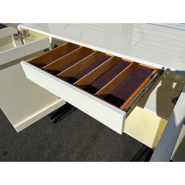 Stone 1980 Karl Springer White Faux Marble Lacquer Credenza For Sale - Image 7 of 8