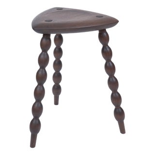 Walnut Tripod Stool With Turned Bobbin Legs. Designed and Crafted by Val Khvan. For Sale