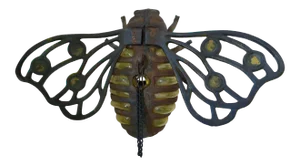 Large 1890 Antique Art Nouveau Iron With Art Glass "Bumble Bee" Sculpture / Wall Sconce / Table Lamp in the Manner of l.c. Tiffany