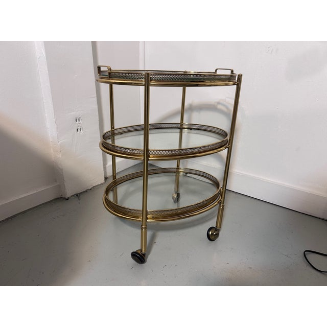 Petite Bar Cart in Brass and Glass From Maison Jansen, France, 1960s Unmarked For Sale - Image 14 of 15