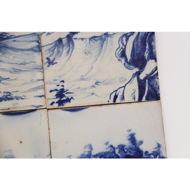 Ceramic 19th Century Set of Four Tiles Blue & White Depicting a Hand, Landscapes and a Hand Holding a Fan For Sale - Image 7 of 13