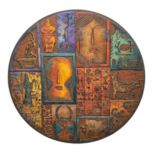 Artist Dr. Eyad Al Masri, Painting Over Carved Wood, Untitled