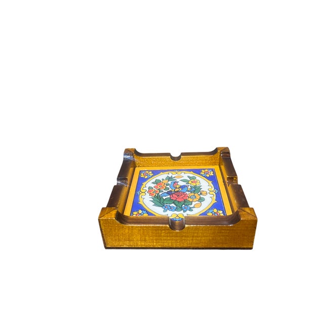 Blue Hand-Painted Medallion Ceramic Ashtray, 1980s For Sale - Image 8 of 11