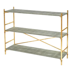Pair of Faux Shagreen 3 Tier Gilt Metal Etageres