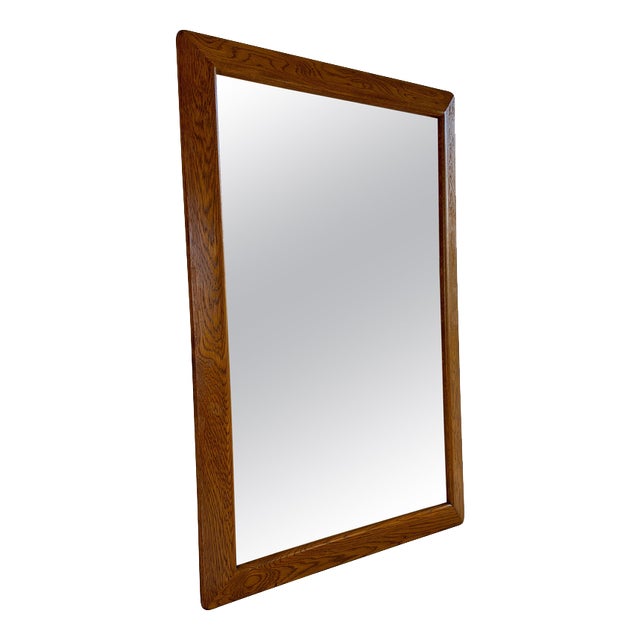 Vintage Oak and Crystal Glass Wall Mirror, Sweden, 1960s For Sale