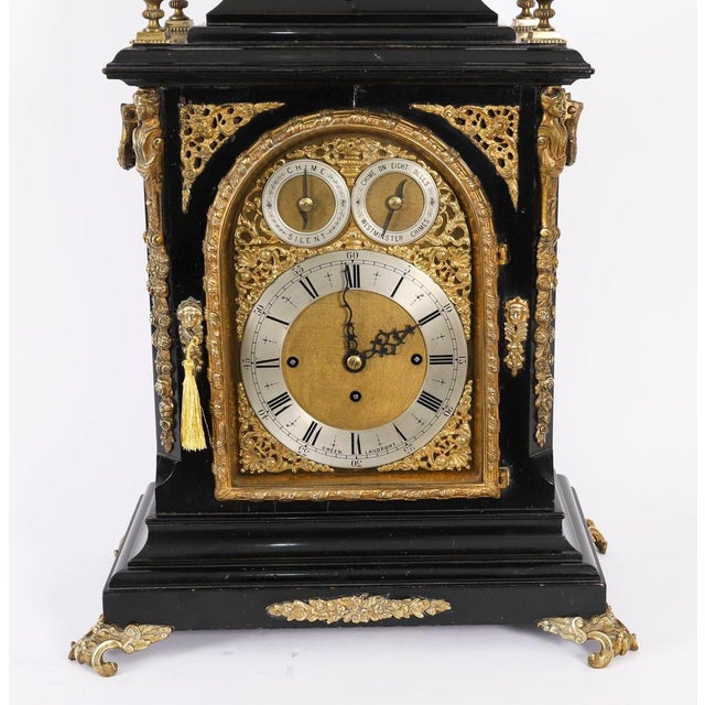 Antique Ormolu Mounted Ebonised Gilt Bronze Chiming Mantel Clock, C1860 For Sale - Image 5 of 18