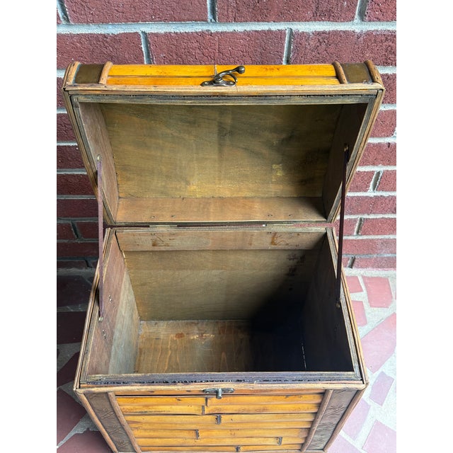 Wood Midcentury Campaign Split Bamboo and Copper Trunk With Domed Lid For Sale - Image 7 of 13