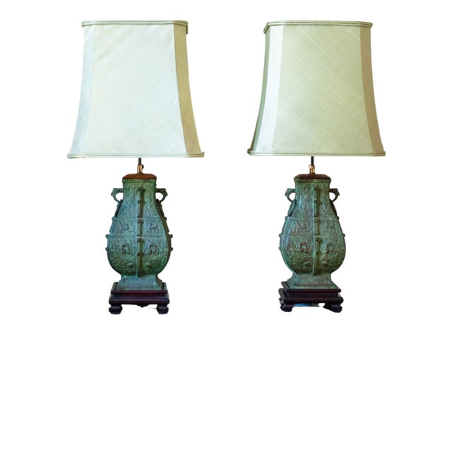 Decorated Bronze Lamps, 1960s, Set of 2 For Sale