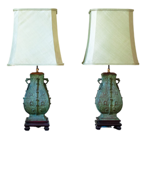 Decorated Bronze Lamps, 1960s, Set of 2