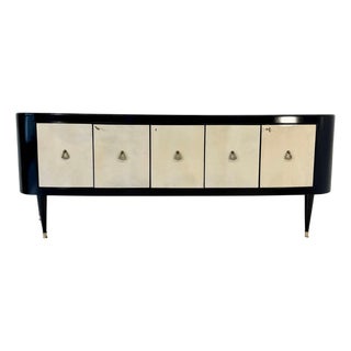 Italian Art Deco Sideboard in Parchment and Black Lacquer, 1950s For Sale