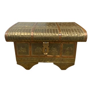 Vintage Hammered & Tooled Brass Casket With Copper Accents For Sale