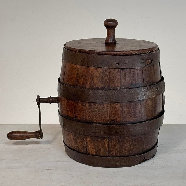 18th Century Hand-Made Oak Stave Butter Churn was lovingly crafted by the town's barrel cooper in the same general manner...