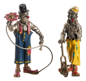 Italian Clowns in Enamelled Sterling Silver from Sorini, Italy, 1970s, Set of 2