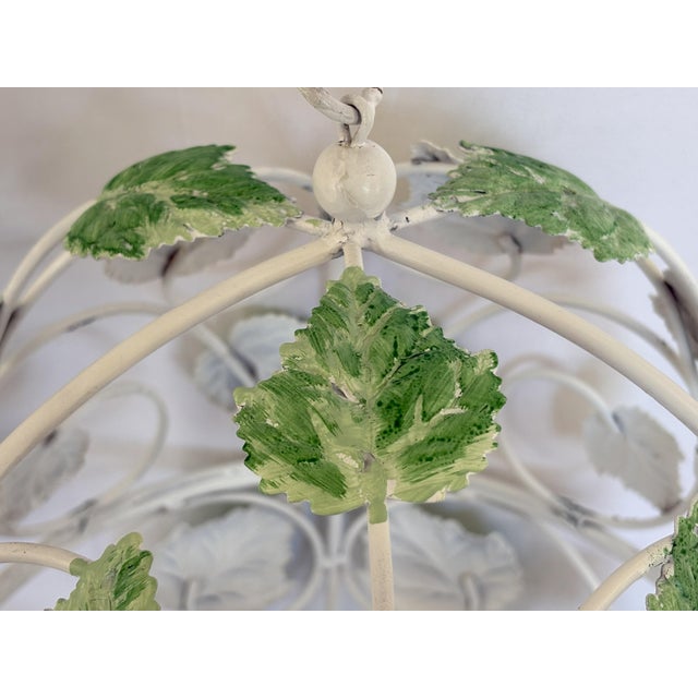 Vintage Italian Painted Tole Birdcage With Foliage and Rosette Decorations For Sale - Image 10 of 12