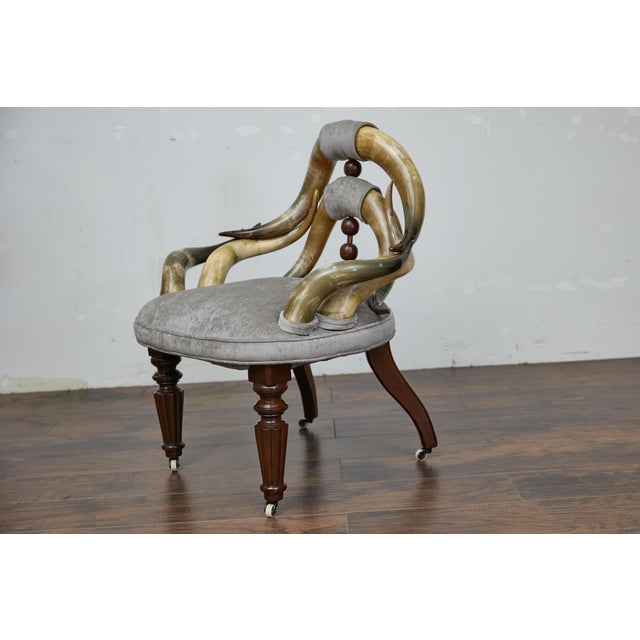 English Mahogany and Horn Victorian Chair with Velvet Upholstery circa 1880 For Sale In Atlanta - Image 6 of 12
