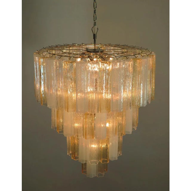 Glass Large Vintage Italian Chrome and Opaline, Amber, and Clear Murano Glass Chandelier, 1980s For Sale - Image 7 of 12