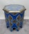 The pair of Moroccan boho chic white brass inlaid side tables in blue Majorelle is inspired by the legendary Yves Saint...