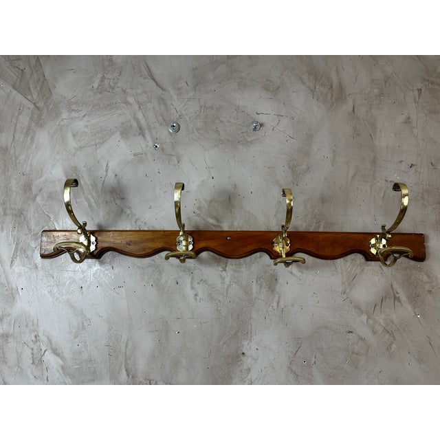 Brown Antique Coat Hooks in Brass and Wood, 1900 For Sale - Image 8 of 10