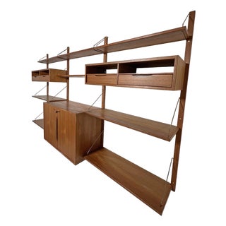C. 1960s Torbjorn Afdal Three-Bay Teak Wall Mounted Shelving Unit For Sale