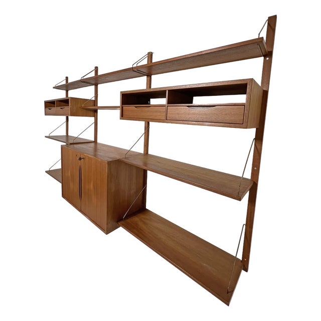 C. 1960s Torbjorn Afdal Three-Bay Teak Wall Mounted Shelving Unit For Sale