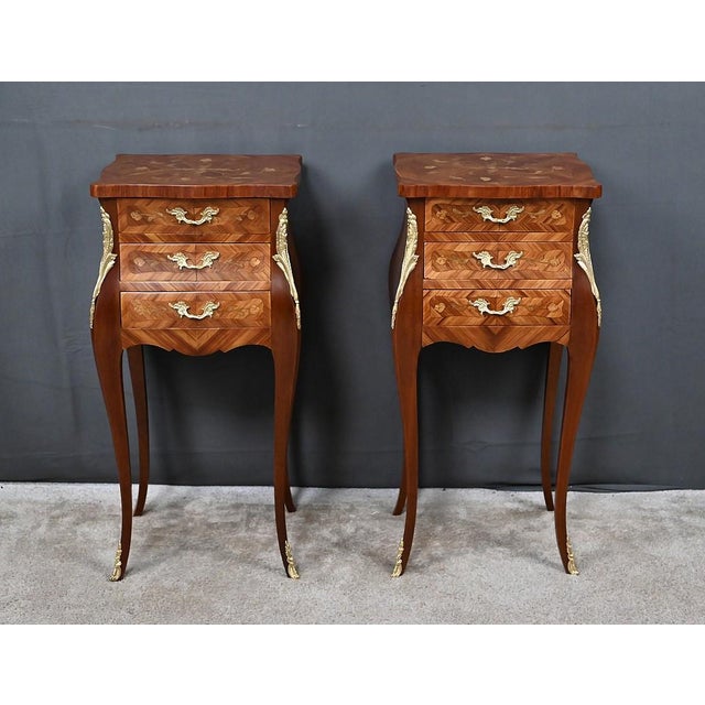 Mid-20th Century Louis XV Marquetry Bedside Tables, Set of 2 For Sale - Image 10 of 18