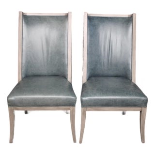 Restoration Hardware Traditional Blue Leather Chairs - Set of 2 For Sale