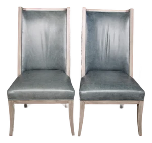 Restoration Hardware Traditional Blue Leather Chairs - Set of 2