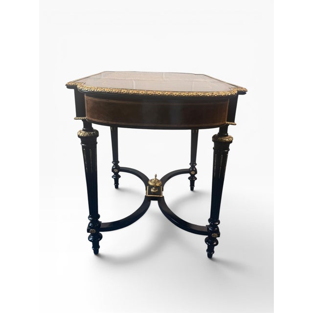 Late 20th Century French Neoclassical Style Burlwood Writing Desk With Gilt Bronze Style Accents For Sale - Image 9 of 14