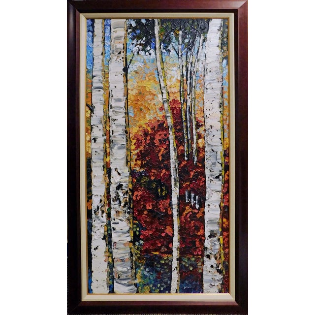 "Untitled" Aspens framed Original Oil Painting on Canvas by Maya Eventov Hand signed by the artist museum mounted, matted...