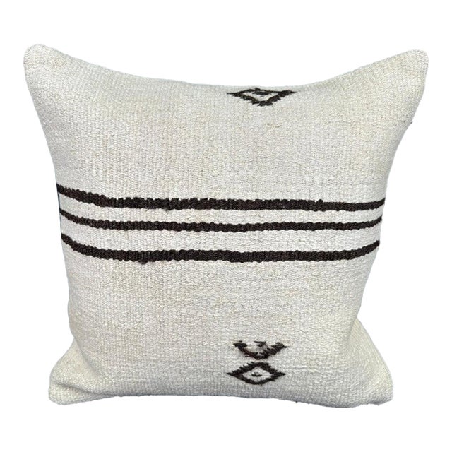 Turkish Hemp Pillow Cushion Natural Beige Black Cushion Cover 20"x20" For Sale
