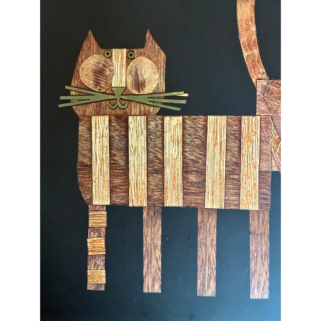 Large Classic Couroc resin tray with cat design inlay. Tray is resin material and cats are inlay of wood and brass....
