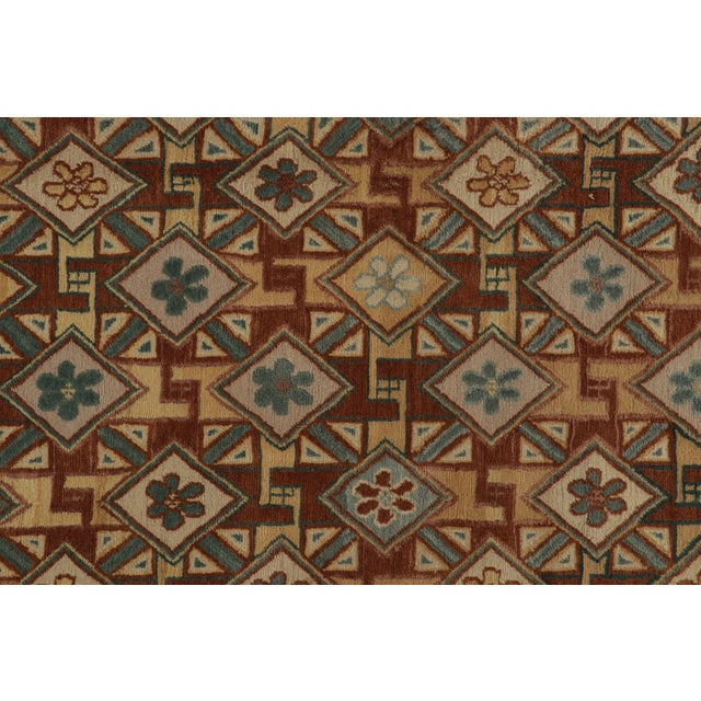 Rug & Kilim’s European Style Deco Rug in Brown, Gold and Blue Geometric Pattern For Sale In New York - Image 6 of 7