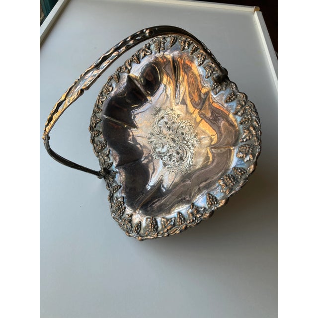 1910s 1910s Victorian Grape Vine Design Silver Plated Wedding Basket For Sale - Image 5 of 10