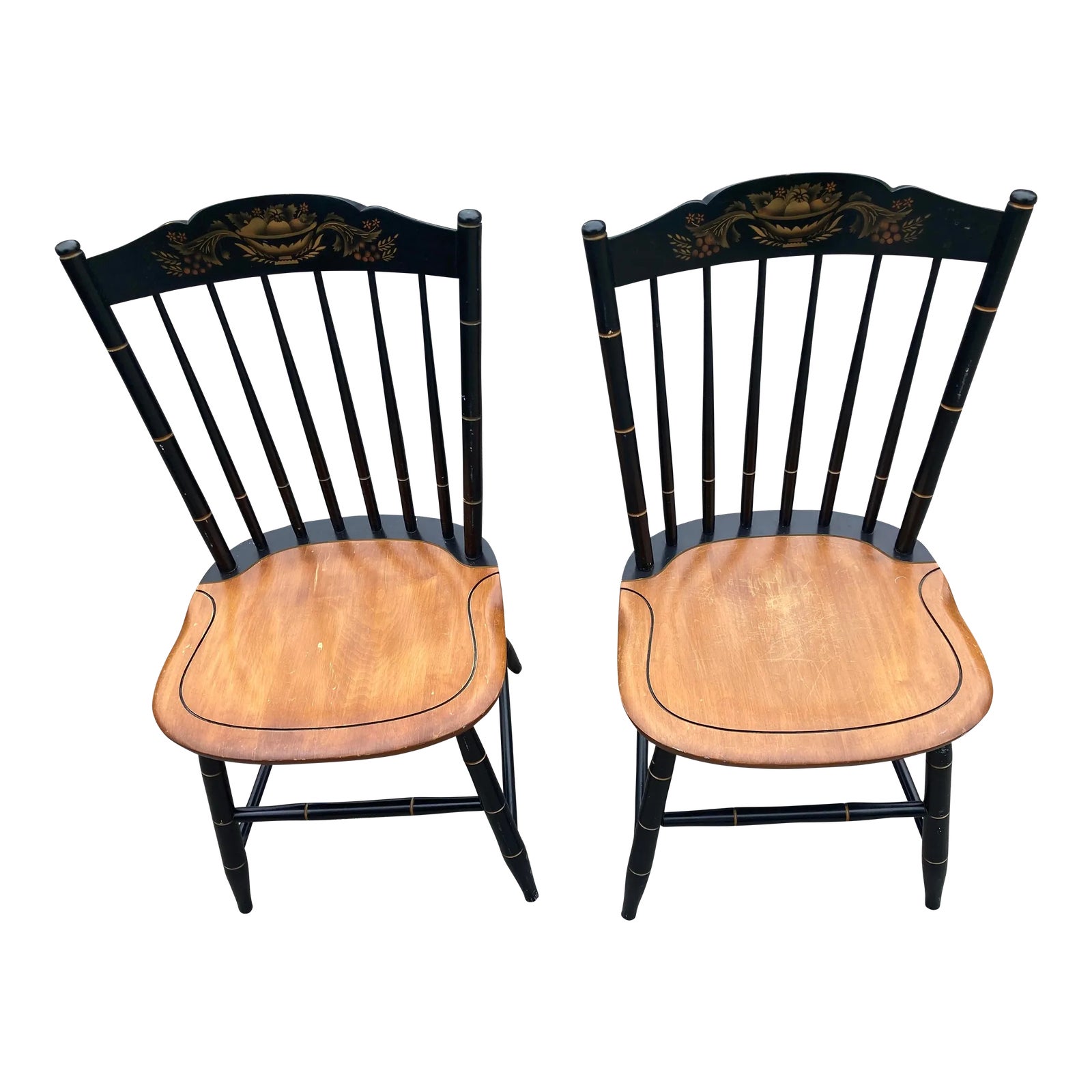 1980s Black Stenciled Hitchcock Maple Harvest Side ChairsA Pair Chairish
