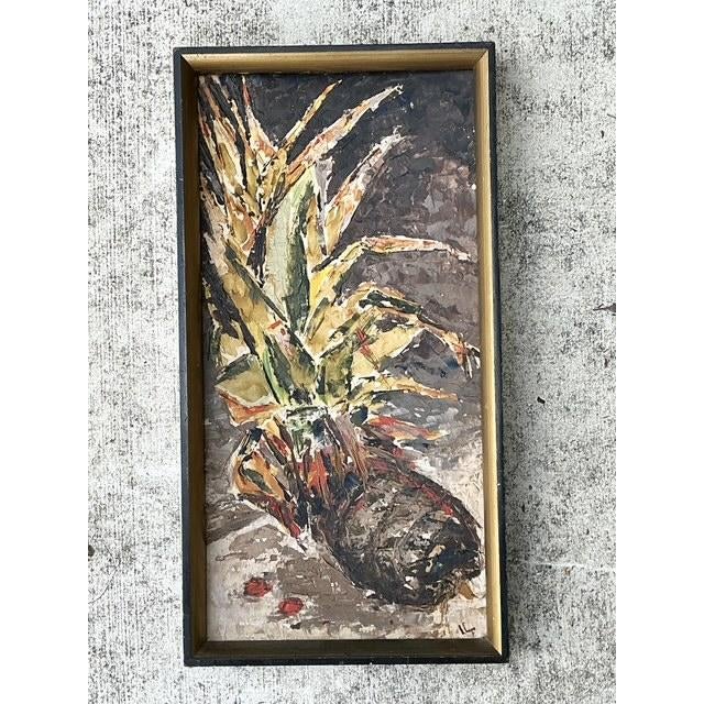 Mid-Century Modern Vintage MCM Original Abstract Oil on Board For Sale - Image 3 of 12