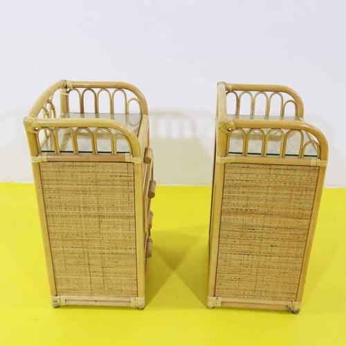 Rattan Nightstands with Four Drawers and Glass Top, Set of 2 For Sale - Image 9 of 12