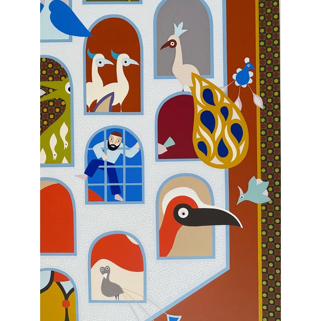 David Sharir, Israeli Naive Folk Art Birdhouse Silkscreen Lithograph David Sharir Birds For Sale - Image 4 of 10
