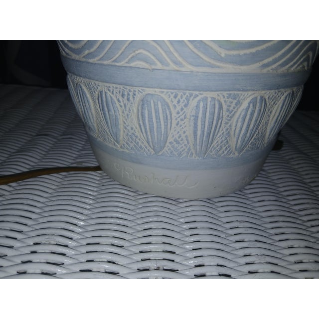 Vintage Dayle Rushall Signed Coastal Fish Amphora Table Lamp - Carved Studio Pottery For Sale - Image 4 of 10
