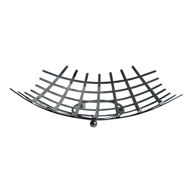 Vintage Modern Curved Criss Cross Chrome Fruit Basket For Sale