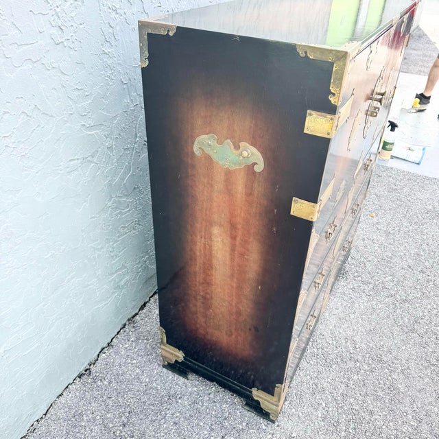 Vintage Chinese Burlwood and Brass Highboy Dresser For Sale In West Palm - Image 6 of 10