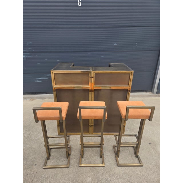 Brown Vintage Brass Modular Bar with Bar Stools from Maison Jansen, 1970, Set of 5 For Sale - Image 8 of 12